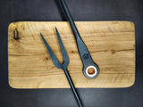 Ensemble spatule et fourchette pour le grill forgé à la main en acier inoxydable et cuivre