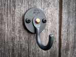 Hand forged steel and copper wall hook, J hook