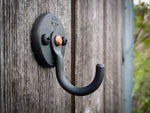 Hand forged steel and copper wall hook, J hook