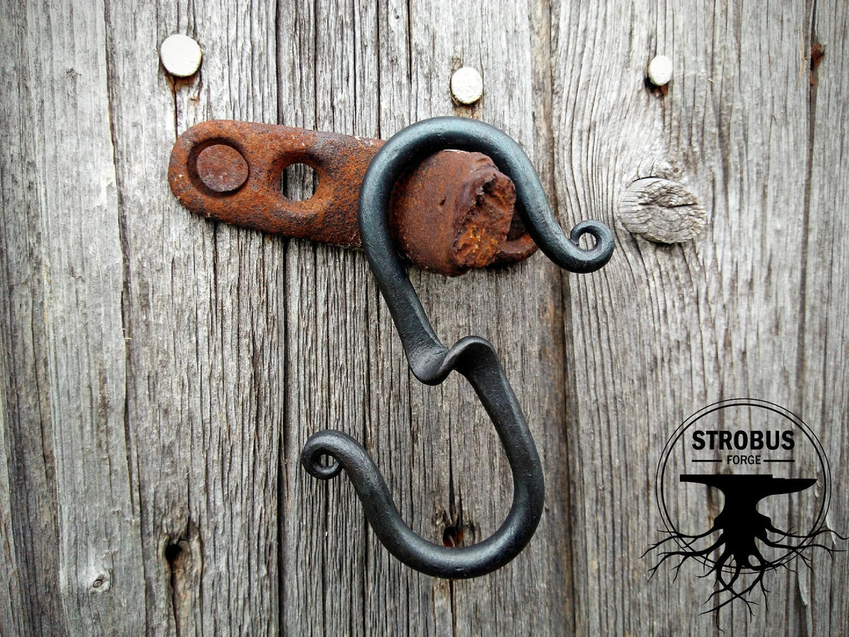 thumbnail image 2 of Hand Forged Blacksmith Twisted S Hooks - 8 Inch, Set Of 2, Brushed Brass Finish, USA Made 2 of 4