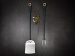 Spatula and fork grilling set hand forged black stainless steel and copper