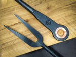 Grilling fork hand forged black stainless steel and copper